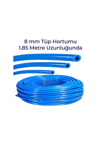 8 Mm Tüp Hortumu Yüksek Kaliteli Esnek Mavi 1,85 M Uzunluğunda 2 Adet Kelepçe Hediyemizdir