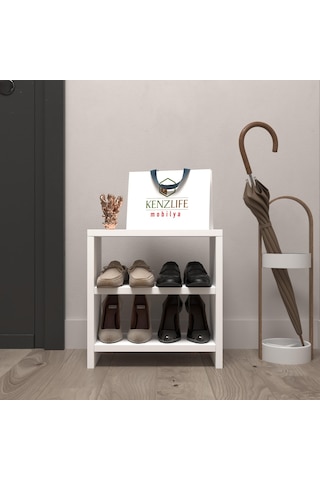 Kenzlife Ayakkabılık Mısri Mat Beyaz Suntalam 035 040 20 Dört Çift Ayakkabı Kapasitesi Arkalıksız Beyaz