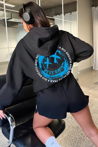 Unisex Kapüşonlu Sweatshirt - Relax Baskılı Oversize Hoodie Siyah