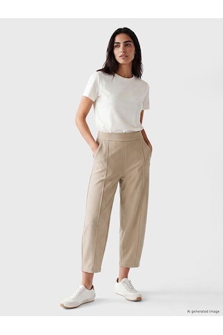 Lcw Vision Bej Beli Lastikli Soft Touch Kadın Pantolon