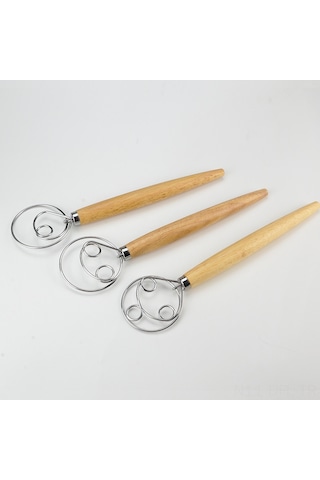 Dofolink Ahşap Saplı Un Karıştırıcı 13 İnç - Pasta Hamuru, Kek Karıştırma Aleti - Ev Fırıncılık Gereci Ahşap