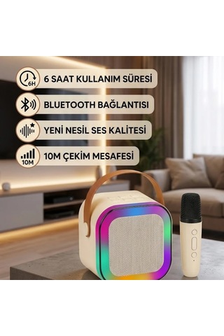 Bluetooth Karaoke Mikrofon Hoparlör Seti 6 Saat Kullanım Süreli Kablosuz Müzik Eğlence Seti
