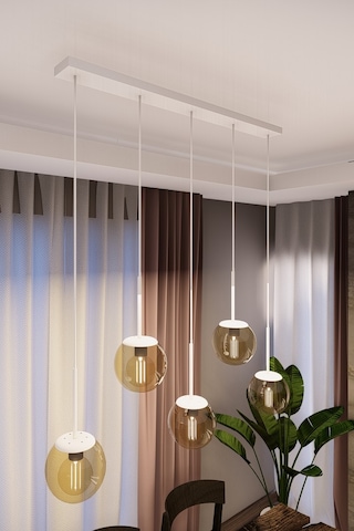 Dora Beyaz Metal Gövdeli 5'li Bal Rengi Cam Avize