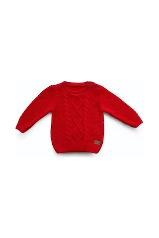 Bebek Örgü Desenli Kırmızı Triko Kazak-15189 Kırmızı