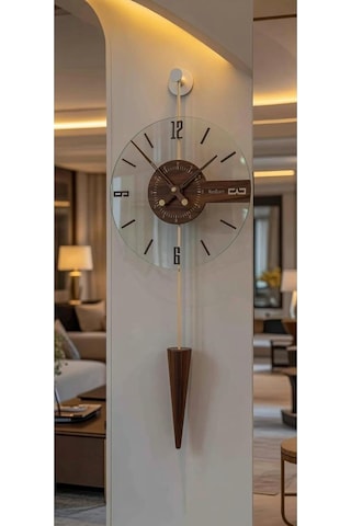 Metaquartz Aksesuar Ekru Gravity Ceviz - Kırılmaz Tamper Cam - Büyük Boy 33x85cm - Metal Mobilya Duvar Saati Go Çok Renkli