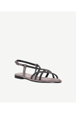 Yargıcı Boncuk Şerit Detaylı Deri Sandalet 26ykay4004x 059 Antrasit