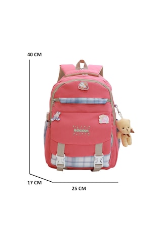 Relaxion 2144-1396 Kore Tarzı Unisex Çocuk Üçlü Set İlkokul Sırt Çantası Pembe