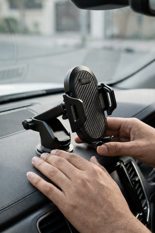 360 Dönebilen Araç Telefon Tutucu - Çift Montajlı Ön Cam + Torpido Tüm Telefonlara Uyumlu Siyah