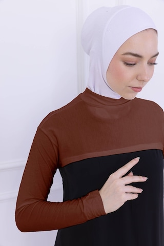 Loggia Balıkçı Yaka Boyunluklu Kolluk Kiremit - Likralı Dik Yakalı Kadın Body Tesettür Crop Bolero Kiremit