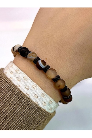 Nursaat 3'lü Doğal Taş Unisex Tılsım Bilekliği Azurit,Hematit, Kristal Kuvars Taşı Doğaltaş Bileklik Çok Renkli