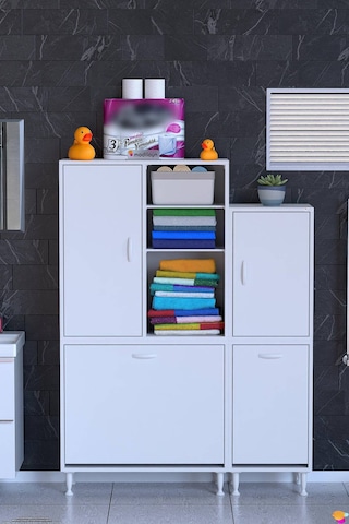 Nilera 115 Cm Genişlikte Kirli Sepetli Dolap Banyo Ve Kiler Dolabı Beyaz 70+45 X160x32,5 Cm