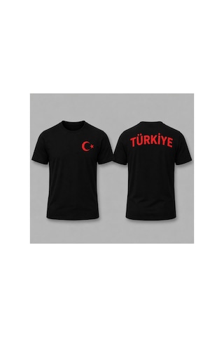 Herkesemoda Ay Yıldız Baskı Detaylı Basic T-shirt Siyah