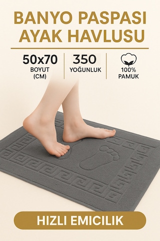 3 Adet %100 Pamuk En Iyi Emici Ayak Havlusu : Konforlu Banyo Paspası 50x70cm Terra Antrasit Gri