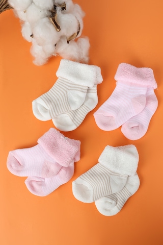 Baby Shez Pamuklu 4'lü Yenidoğan Bebek Kışlık Havlu Çorap Pembe