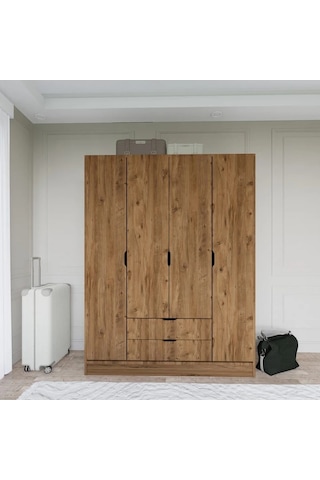 Atlas 4 Kapılı 2 Çekmeceli Gardırop Atlantik Çam