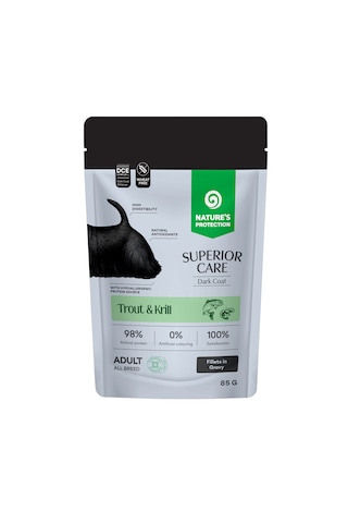 Nature S Protection Superior Care Koyu Tüylü Köpekler İçin Alabalıklı & Krilli Sos İçinde Yaş Köpek Maması 85g