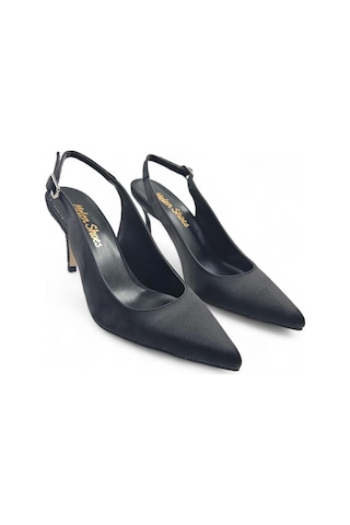 Amber Siyah Topuk Taş Detaylı Kadın Stiletto Topuklu Ayakkabı Siyah