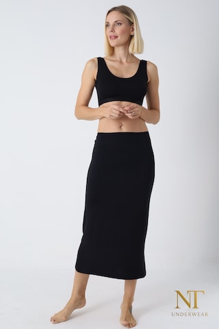 Nt Underwear Bambu Uzun Etek Astarı, Maxi Jupon Doğal Kumaş, Modern Kalıp. Siyah