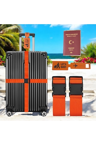 Tarix Valiz Kemeri 2 Adet + Etiket 1 Adet + Şeffaf Pasaport Kılıfı 1 Adet Turuncu