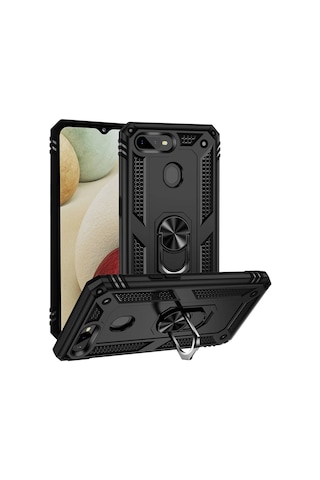 Oppo Ax7 İle Uyumlu Kılıf Tam Koruma Yüzüklü Standlı Tank Gövdeli Telefon Kılıfı Kapak