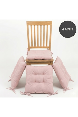4 Adet - 40x40 Cm Lüks Süet Dokulu Gül Kurusu Sandalye Minderi - %100 Silikon Elyaf Dolgulu Yıkanabilir Minder