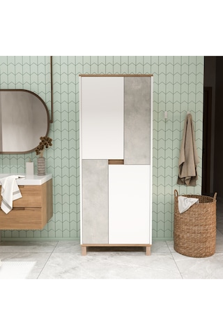 Nord Çok Amaçlı Dolap Mutfak Kiler Erzak Banyo Dolabı 175cm Sepet-beyaz-taş Nd15-sw Beyaz - Gri