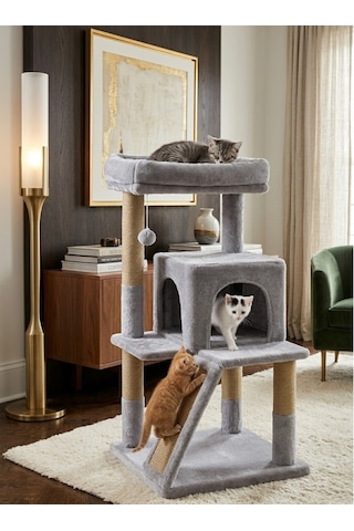 Missidea Nrs-0091 Teraslı Dekoratif Kedi Tırmalama Evi Gri