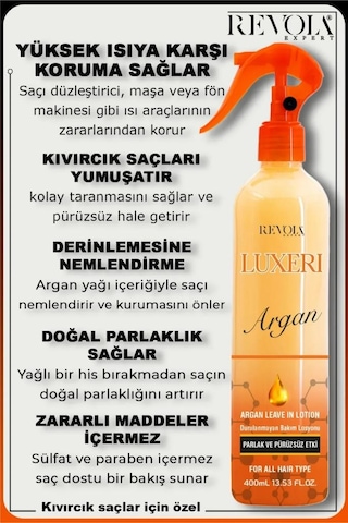 Revola Expert Luxeri Parlak Ve Pürüzsüz Etki Fön Suyu 400 Ml Argan