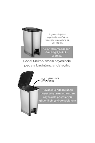 40 Lt Eco Pedallı Çöp Kovası Antrasit Gri