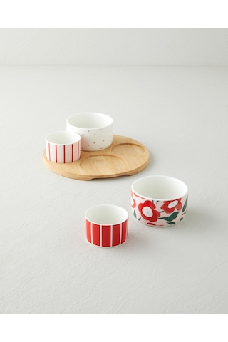 English Home Brighter Stoneware 5 Parça Sunumluk 20 Cm Kırmızı-pembe