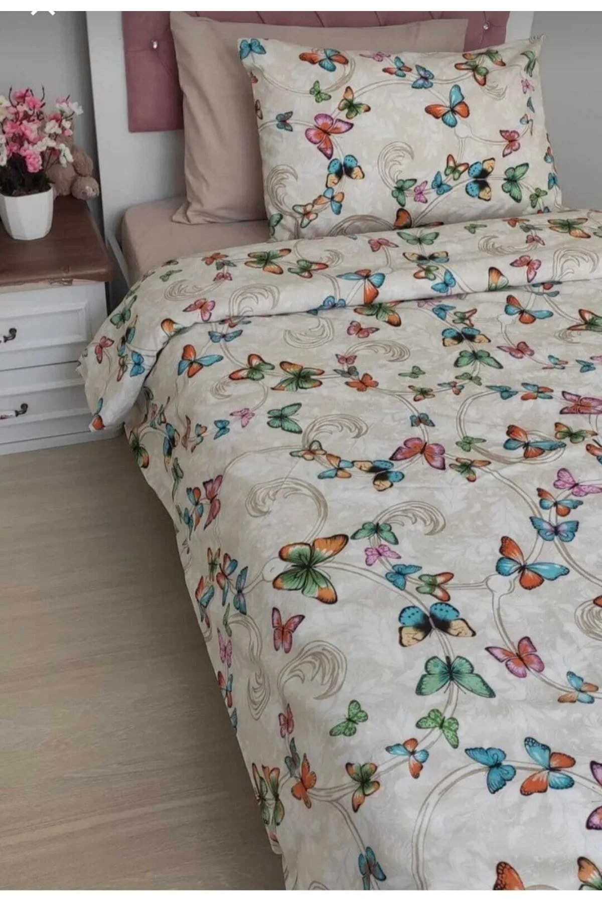 Tek Kişilik Premium Ranforce Yumuşak Dokulu Lastikli Çarşaf Takımı Mor Kalpli