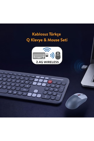 Soft Touch Kablosuz Klavye Mouse Set Gri + Beyaz Renk Smk-687 Diğer