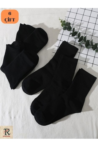 Trampler 6'Lı Düz Tenis Kolej Çorap Unisex Çorap Siyah