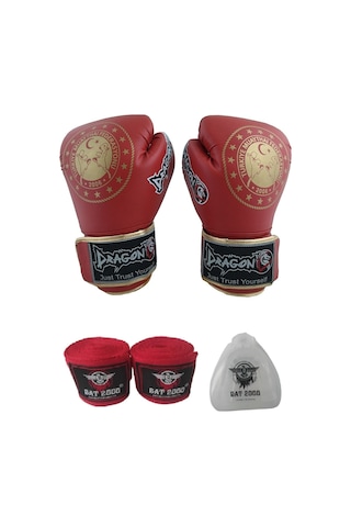 Martina Federasyon Onaylı Muay Thai Müsabaka Eldiveni, Bat 2000 Bandaj Ve Dişlik 3'lü Set Kırmızı