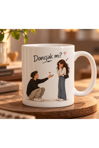 Kırmızı Kurplu Kupa - Danışak Mı Yazılı Kupa Bardak