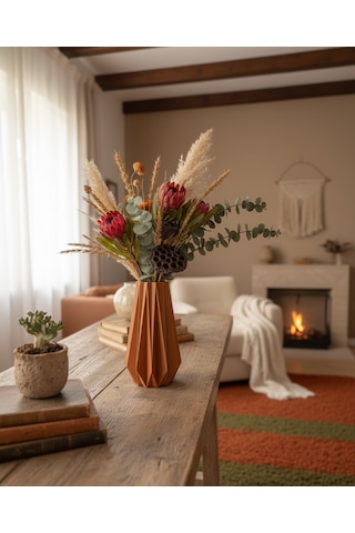Elana Design Tria Vazo - Modern Tasarımlı Şık Çiçek Vazosu Kiremit