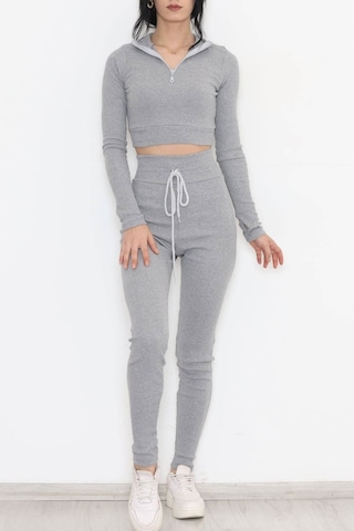 Mokashopin - Fermuarlı Crop Takım Gri - 12130.1748. 001