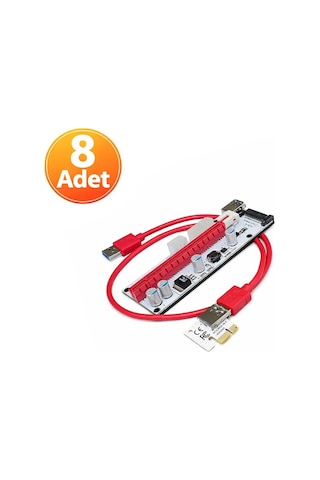 8 Adet - Ver008s Riser Kart - Pcı-ex 1x To 16x Usb 3.0 Ekran Kartı Uzatma Mining Adaptörü
