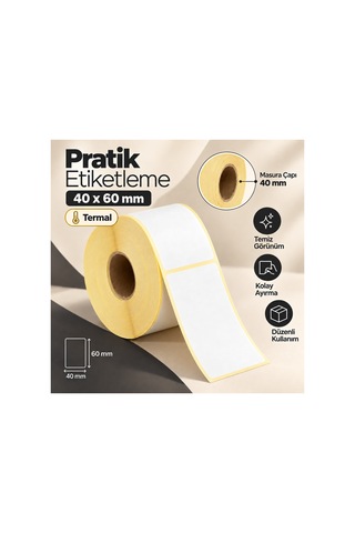 40x60 Mm Rulo Ribonsuz Termal Barkod Etiketi 40 Mm Masura 1000 Sarım