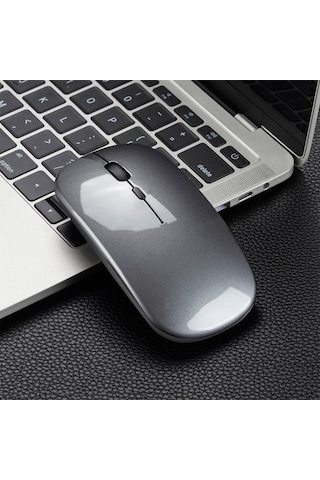 Kangvka 2.4g Kablosuz Sessiz Mouse, Şarj Edilebilir, Ultra İnce Taşınabilir, Ofis Ve Öğrenci Kullanıma Uygun, Gri Optik