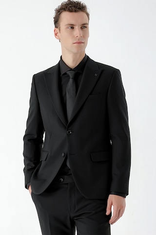Morven Erkek Basic Düz Slim Fit Takım Elbise Gömlek + Kravat -  Siyah