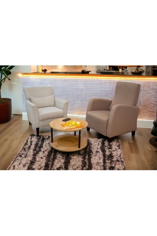 Yüksek Kalite Orta Sehpa 2 Raflı Ahşap Ayaklı Yuvarlak Gazetelikli Dekoratif Lüks Sehpa Safir Meşe