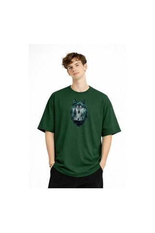 Misa Tahtakale Wolf - Oversize Erkek Tişört Hakı Çok Renkli