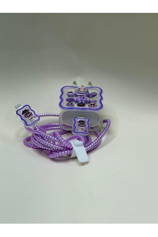 Sweety iPhone Uyumlu Kablo Ve Başlık Koruyucu Set Mor