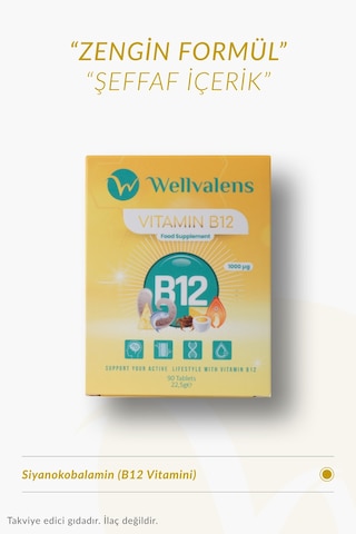 B12 Vitamini 1000 Mcg - Günlük Enerji Desteği İçin 60 Tablet - Yüksek Emilimli Takviye Edici Gıda