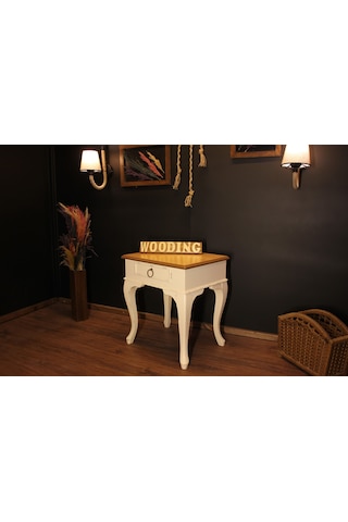 Wooding Masif Naturel Beyaz Komodin - Yan Sehpa