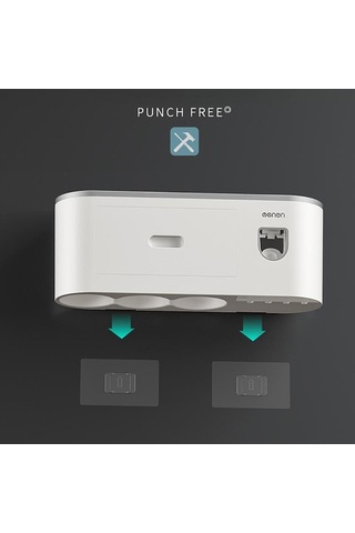 Gri Mengnı Duvara Monte Manyetik Diş Fırçası Tutucu Su Geçirmez Diş Macunu Sıkacağı Tuvalet Otomatik Dağıtıcı Banyo Aksesuarları 2 Bardak Gri