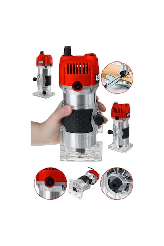Steiner 3000 Watt 6 Kademe Devir Ayarlı Formika Traşlama Freze Makinesi 6 MM Pens Kırmızı