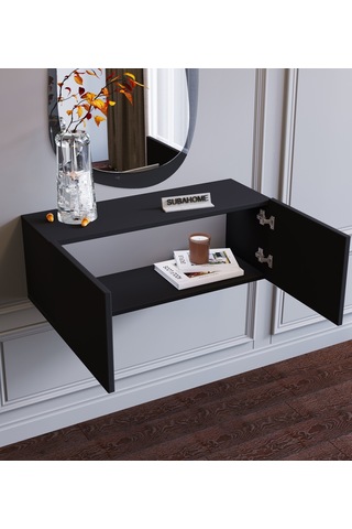 Duvara Monte Siyah %100 Mdf Fonksiyonel Modern 2 Kapaklı Dresuar Siyah