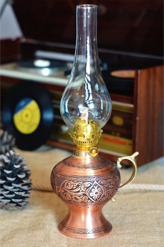 Bakır Gaz Lambası Oyma Nakış İşleme Mat Bakır Renk